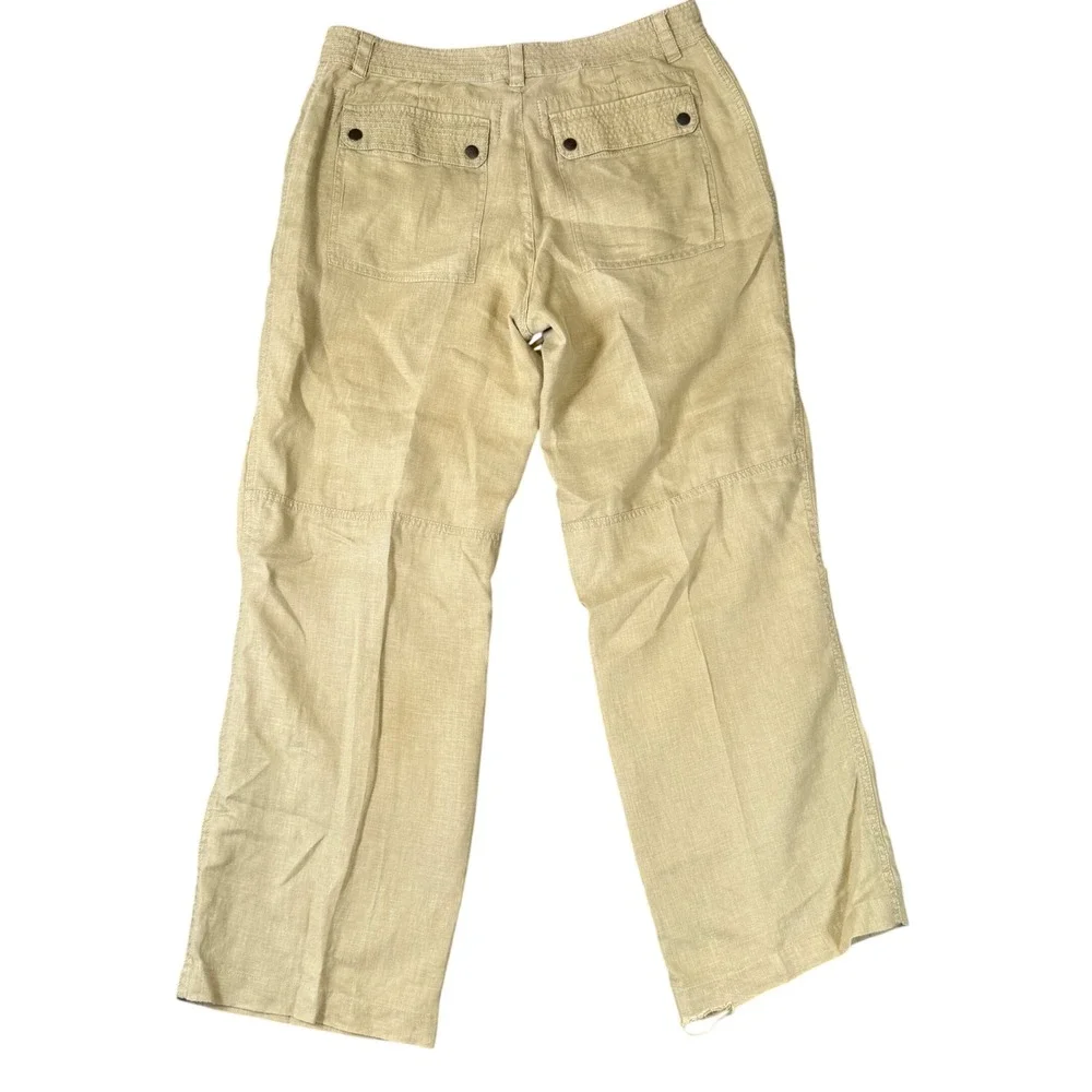 Juicy Couture Mens Camo Linen Pants Tan Green Camouflage Straight Leg 70526